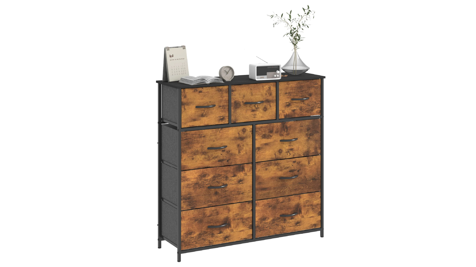 Advwin 9 Drawers Fabric Dresser Tallboy Storage Cabinet - Walnut