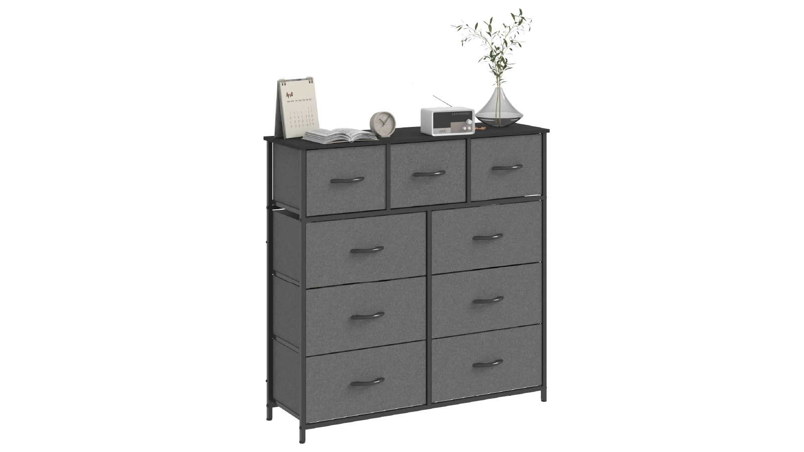 Advwin 9 Drawers Fabric Dresser Tallboy Storage Cabinet - Grey