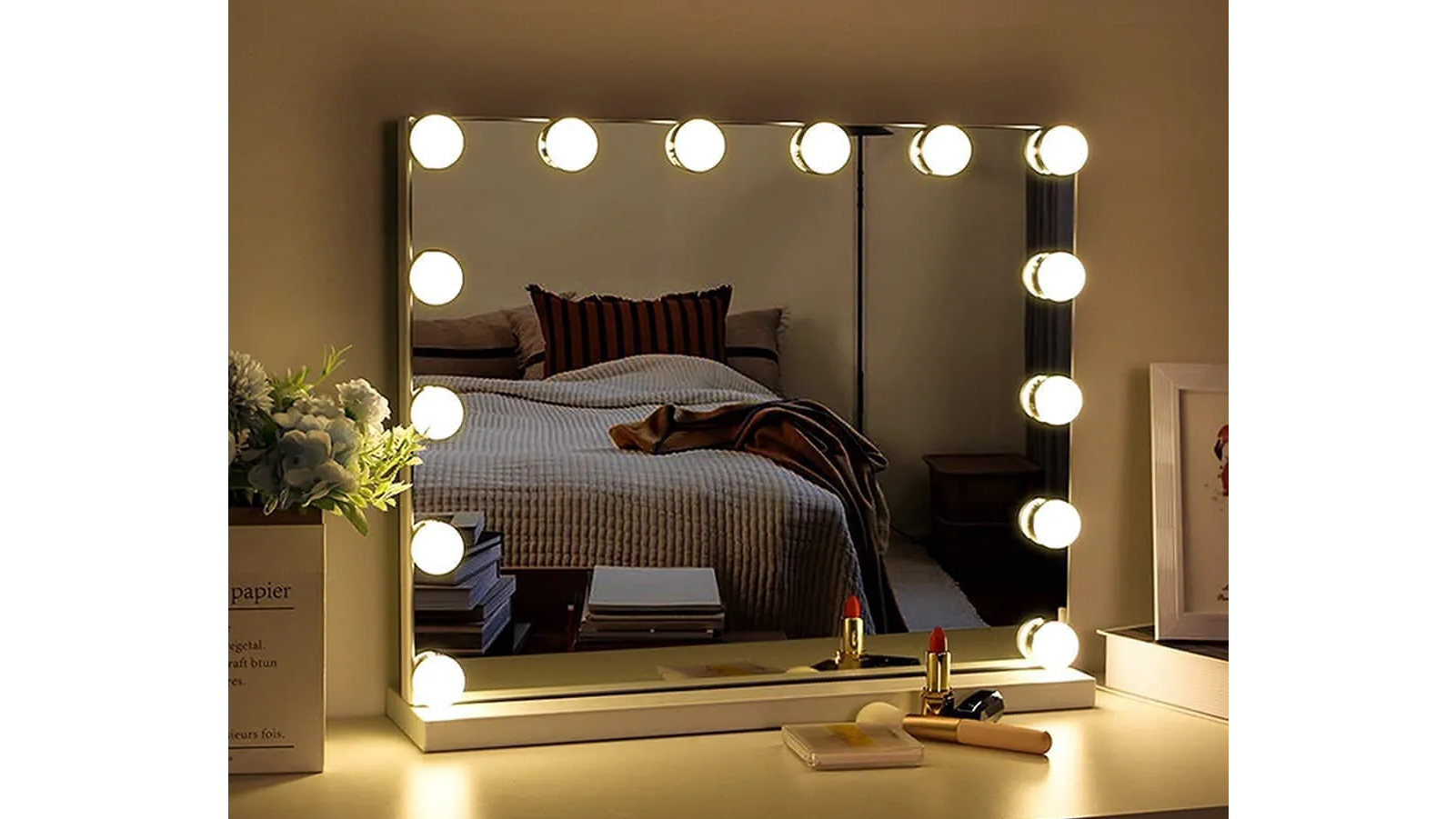 Vikus Hollywood Vanity Style LED Makeup Lights Mirror with 3 Color Modes Lights with 10 Dimmable Bulbs (Mirror Not Include)