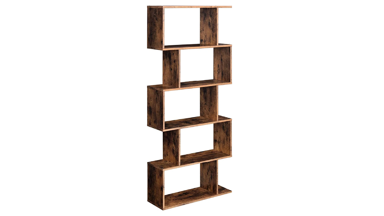 Vikus 5-Tier Wooden Bookcase, Freestanding Display Shelf and Room Divider - Rustic Brown