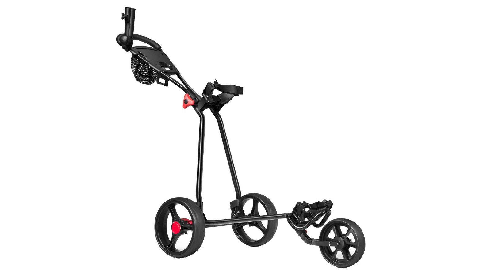 Costway Foldable 3 Wheel Golf Pull Push Cart Trolley with Scorecard & Drink Holder & Mesh Bag & Sand Bucket Hook