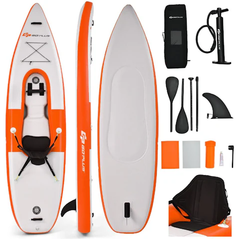 Costway 330 x 81 x 20cm Inflatable Stand Up Paddle Board Kayak with Seat SUP Surfboard with Carry Bag & Hand Pump - Orange