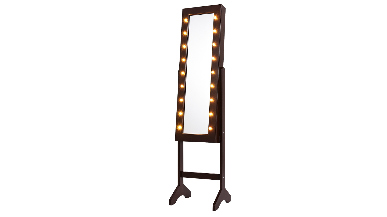 Costway Mirror Cabinet Wooden Jewelry Organiser Box Makeup Cosmetics Storage - Brown