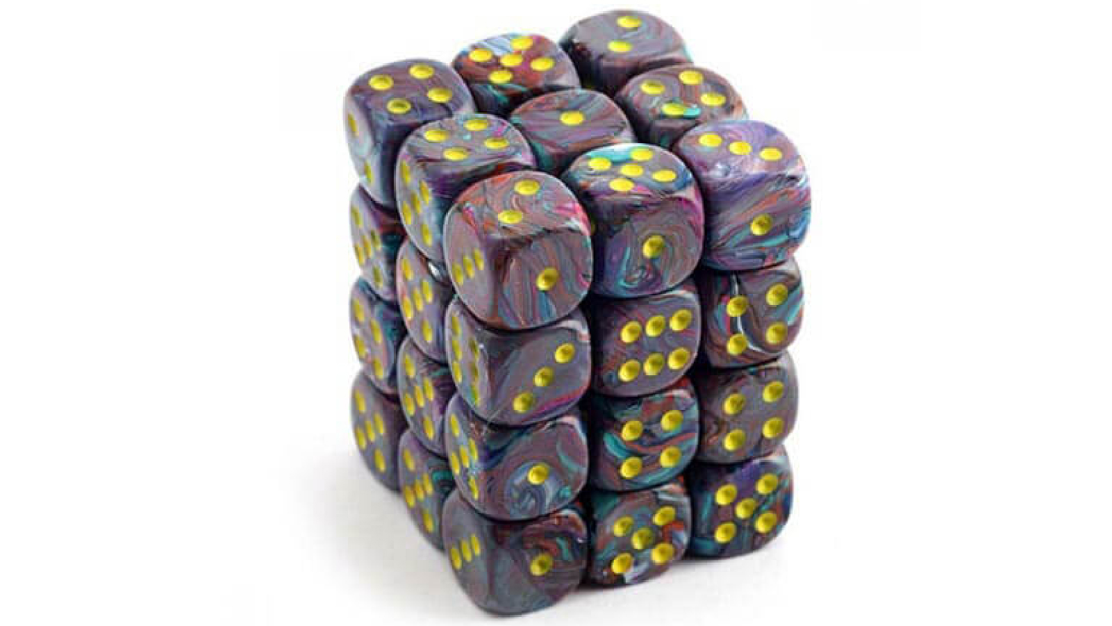 Chessex Vortex 12mm D6 Dice (36 Dice) - Mosaic/Yellow