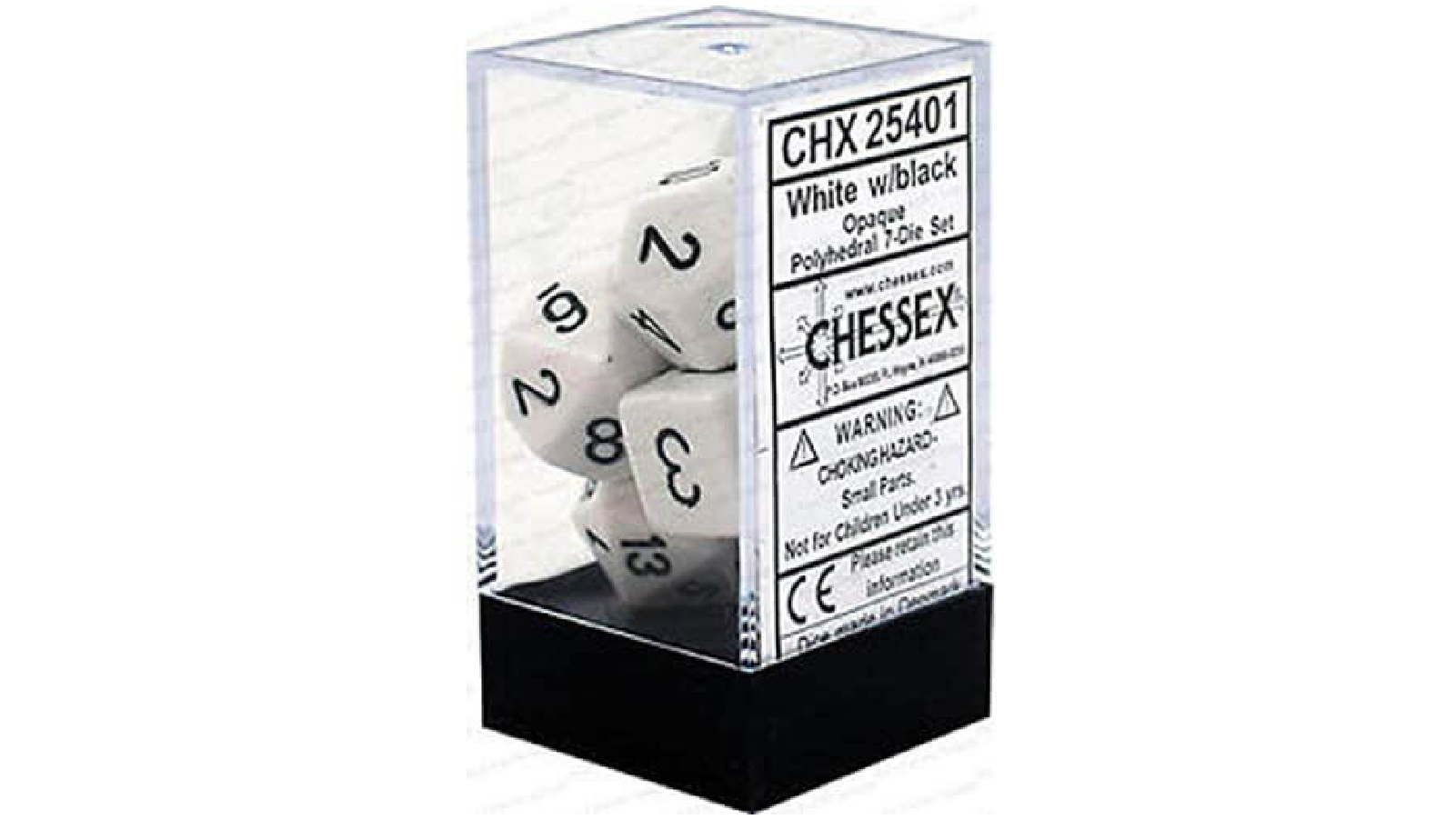 Chessex White and Black Opaque Polyhedral 7 Die Set