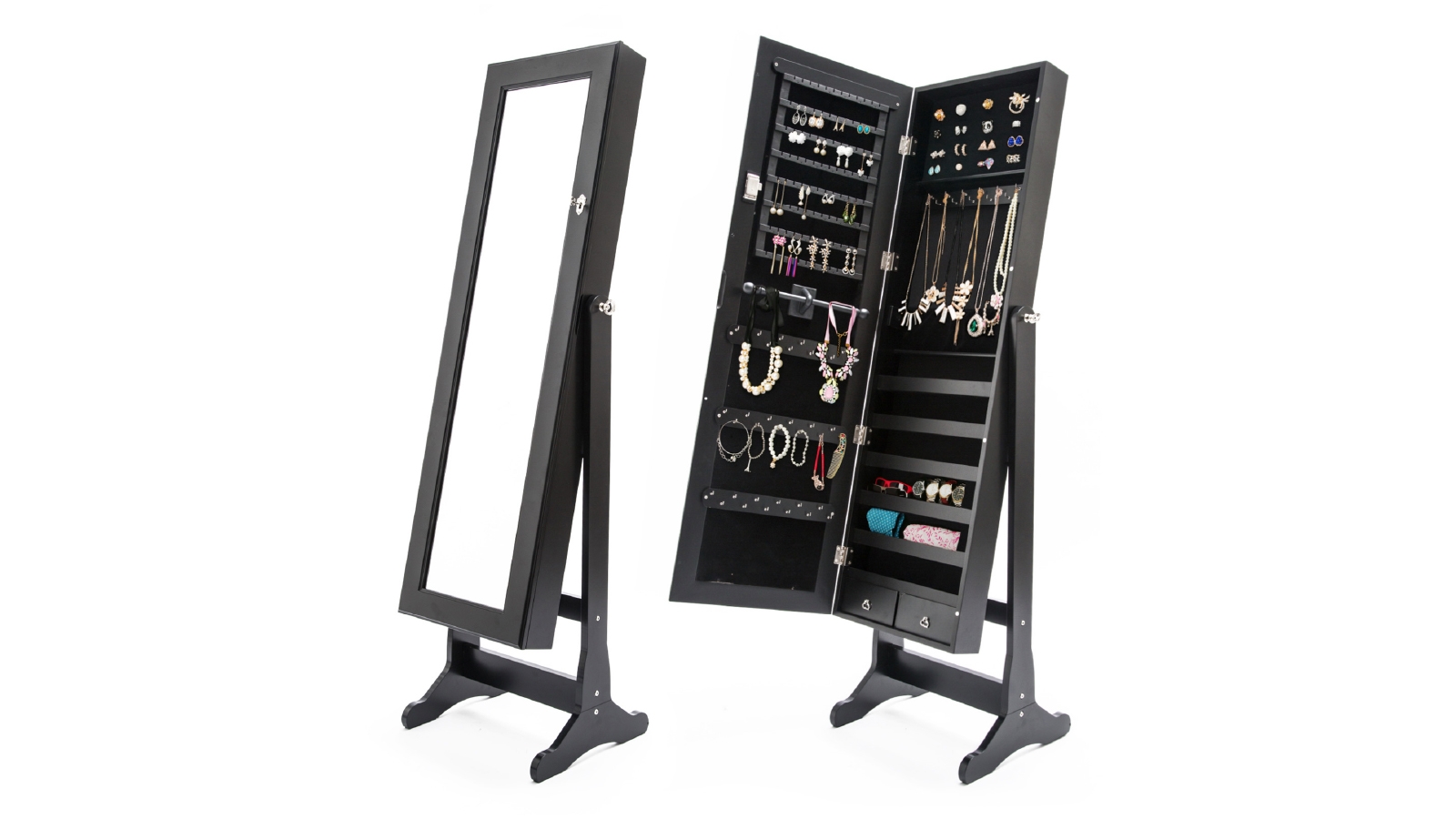 La Bella LOWE Mirror 146cm 2 Drawers Jewellery Cabinet - Black