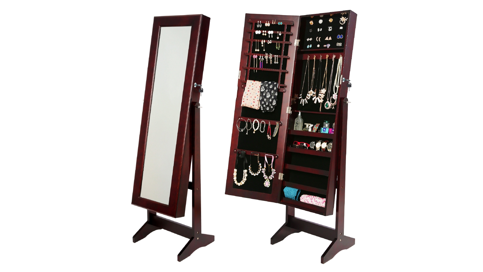 La Bella 146cm LUVO Mirror Jewellery Cabinet Storage - Walnut