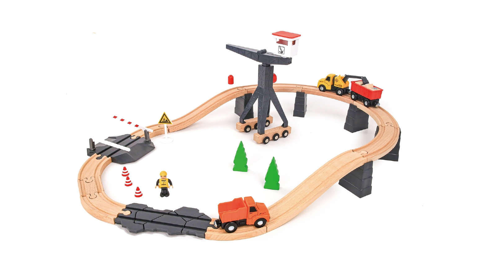Tooky Toy 35-Piece Construction Yard Train Set