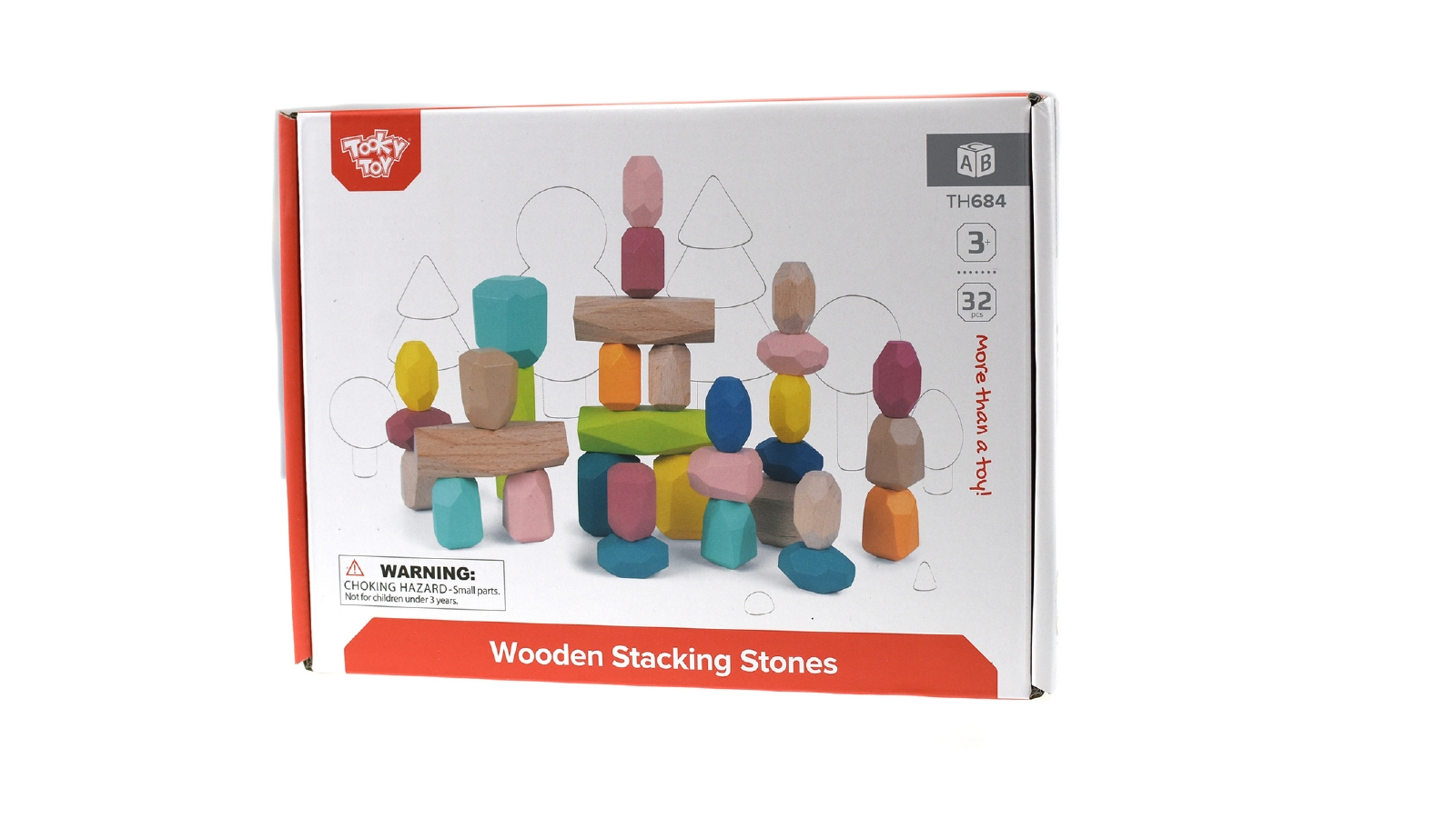 Tooky Toy 32-Piece Wooden Stacking Stone Blocks Large
