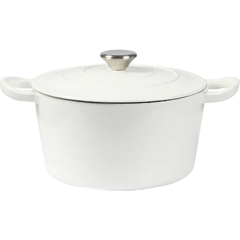 Toque 4L Round Cast Iron Dutch Oven Casserole - White