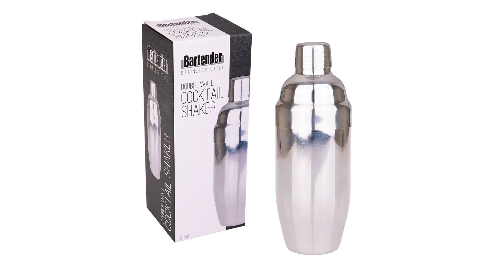 Bartender Stainless Steel Double Wall Cocktail Shaker - 500ml