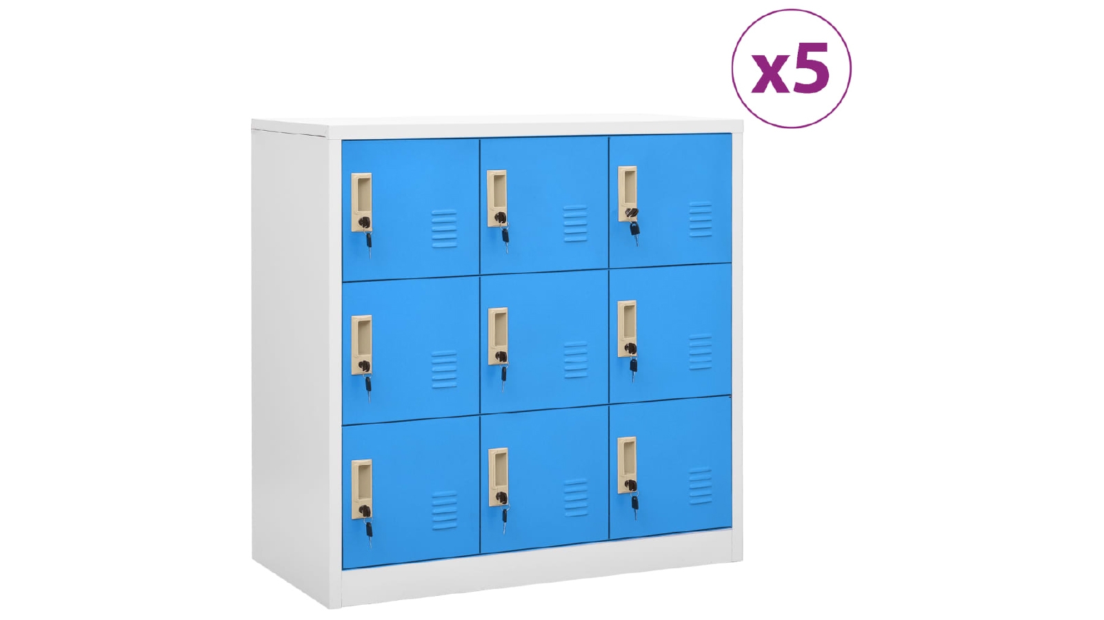 VidaXL 5 Piece 90 x 45 x 92.5 cm Steel Locker Cabinets With 9 Lockers - Light Grey and Blue