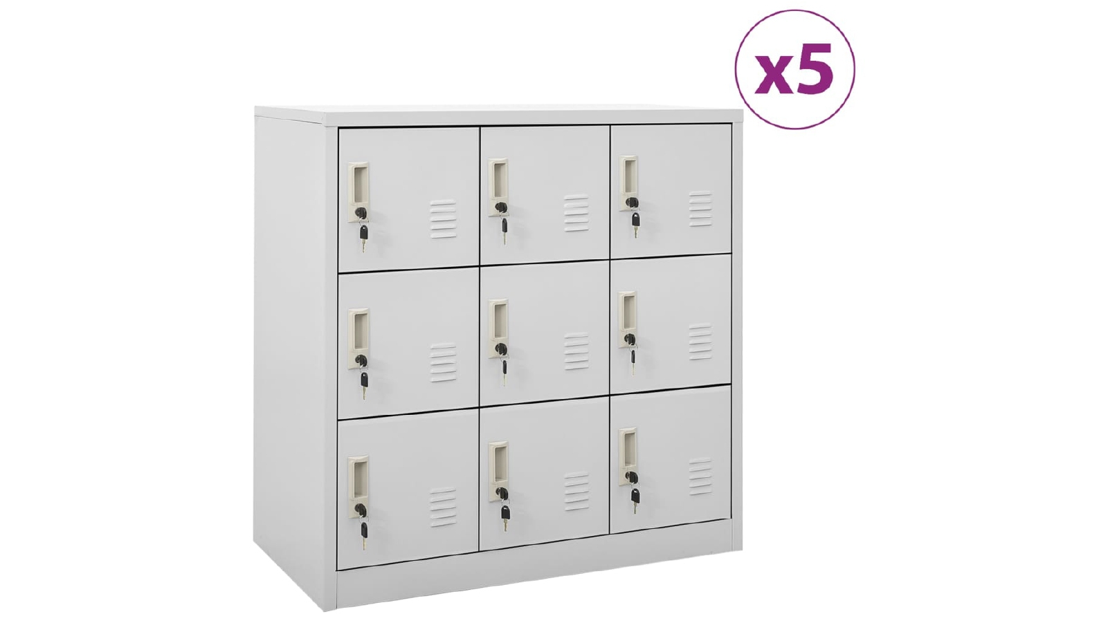 VidaXL 5 Piece 90 x 45 x 92.5 cm Steel Locker Cabinets With 9 Lockers - Light Grey