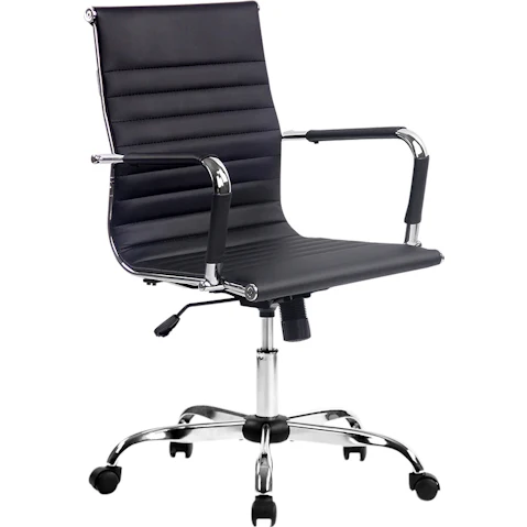 Artiss PU Leather Mid-Back Conference Computer Office Chair with Wheels - Black