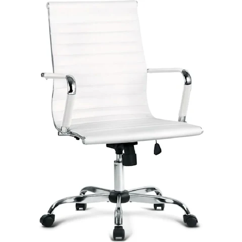 Artiss PU Leather Mid-Back Conference Computer Office Chair with Wheels - White