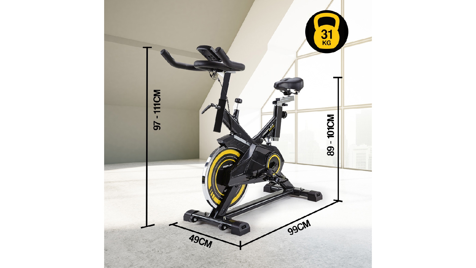 PROFLEX Commercial Spin Bike Flywheel Yellow Harvey Norman