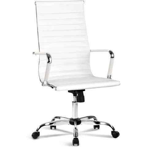 Artiss PU Leather High Back Conference Computer Office Chair with Wheels - White