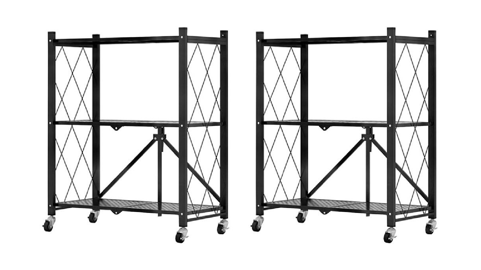 SOGA 2x 3 Tier Steel Black Foldable Kitchen Storage Organizer with Wheels