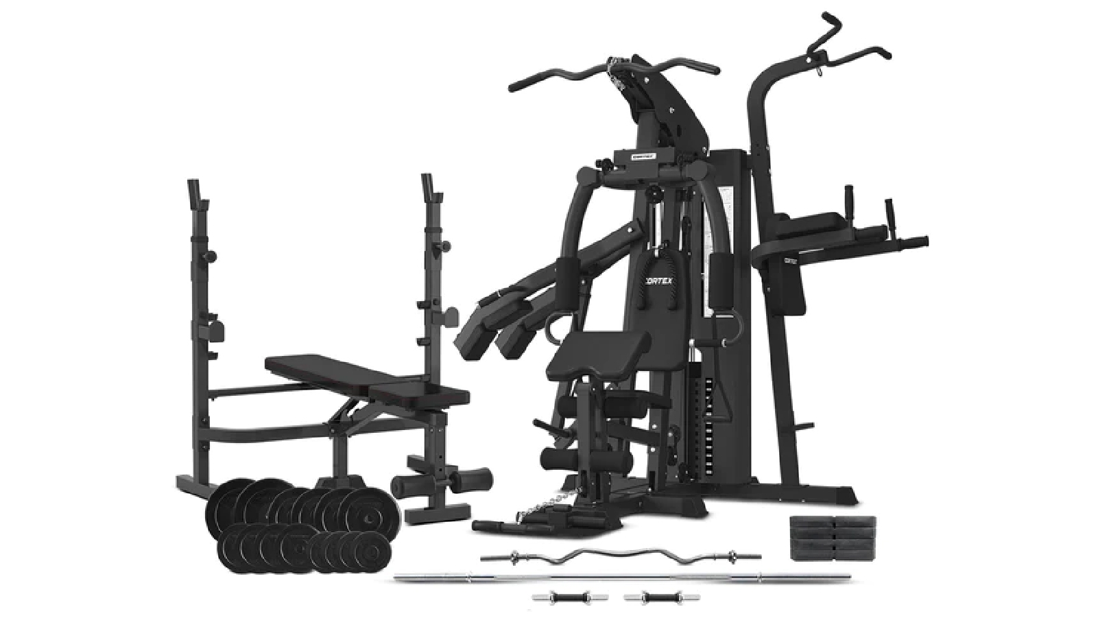 Cortex GS7 Multi Station Home Gym with Weight Stack MF4000 Bench Press EnduraShell Weight Plate Package 90kg Harvey Norman
