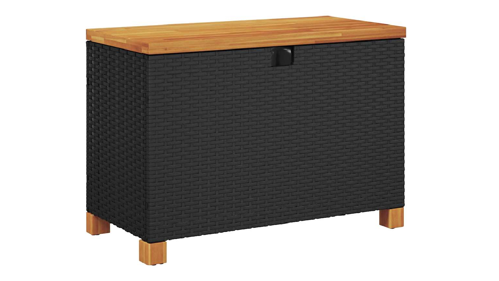VidaXL 80 x 40 x 48cm Poly Rattan Acacia Wood Garden Storage Box - Black 