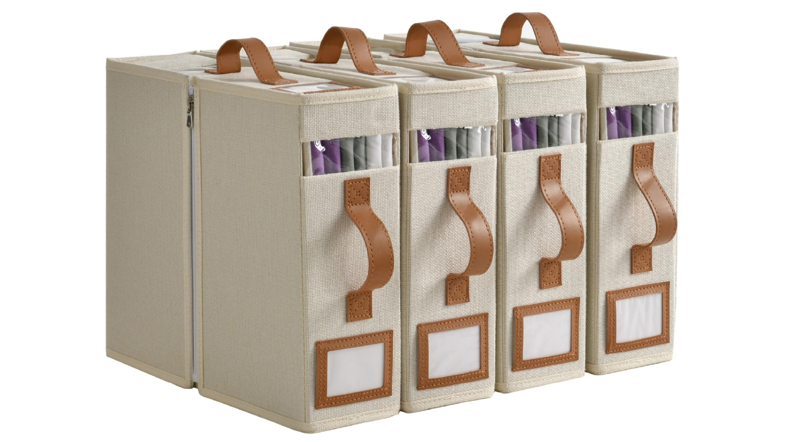 Takara 4 Pack of Beige Faux Linen Bed Linen Storage Organiser - Small