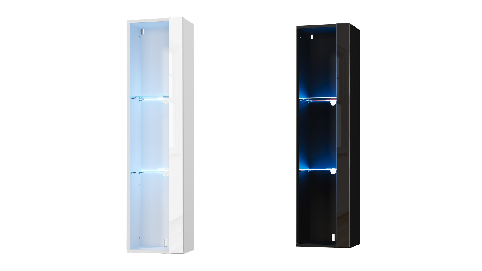 Oikiture High Gloss Wall Mounted Display Cabinet with LED Light