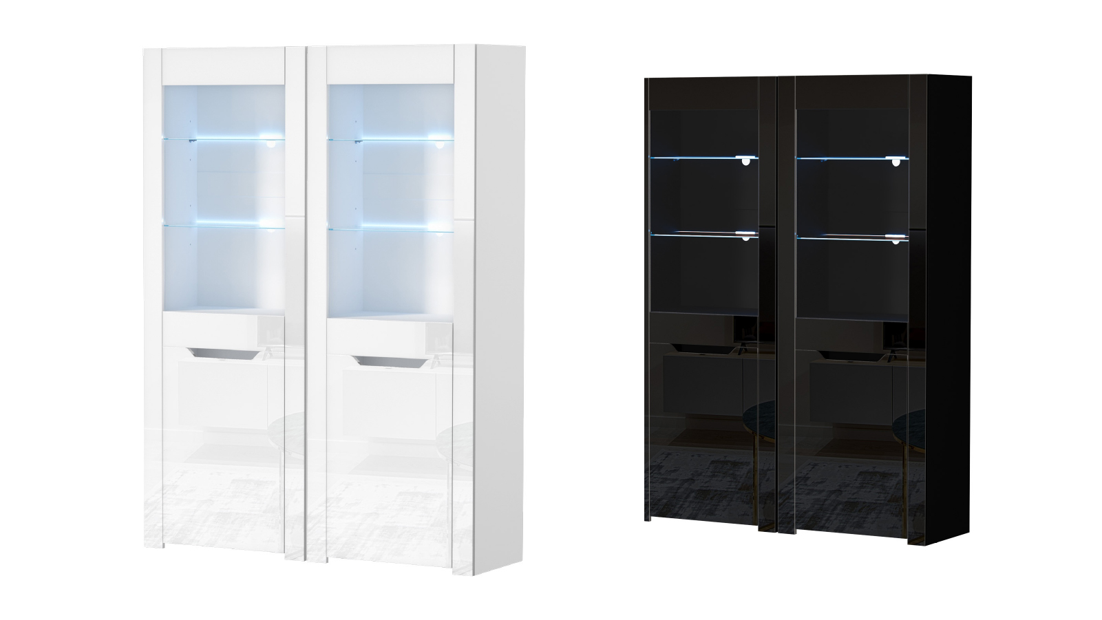 Oikiture 2 Piece High Gloss Tall Display Cabinet with LED