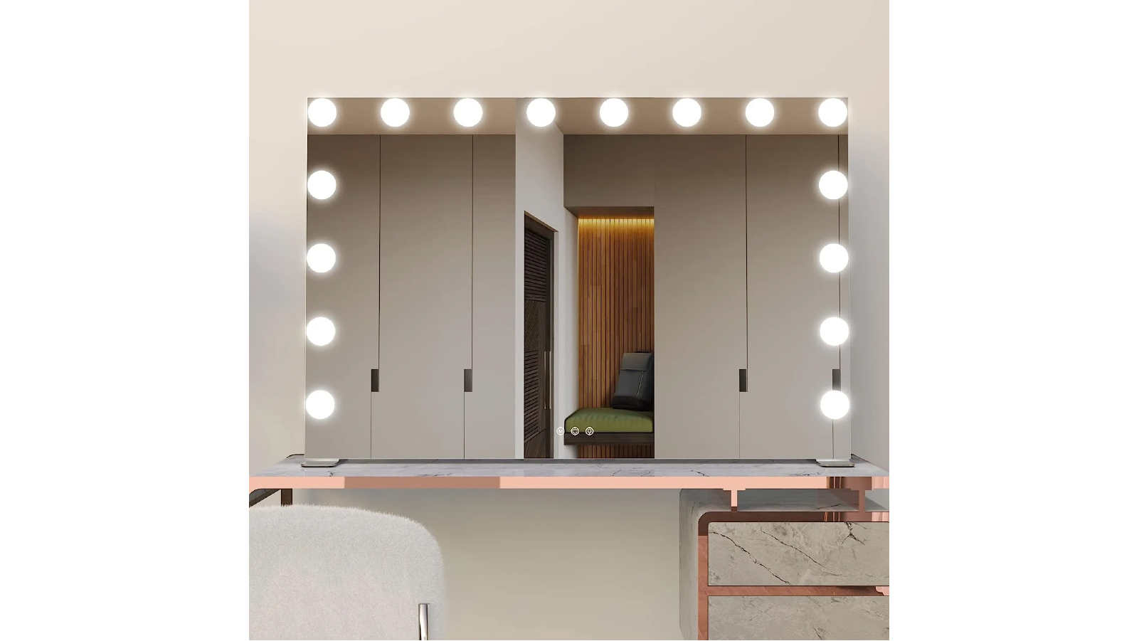Vikus  91.1 cm x 61.6 cm LED Makeup Mirror with Lights, Large Vanity Mirror, Aluminum Frame - Silver