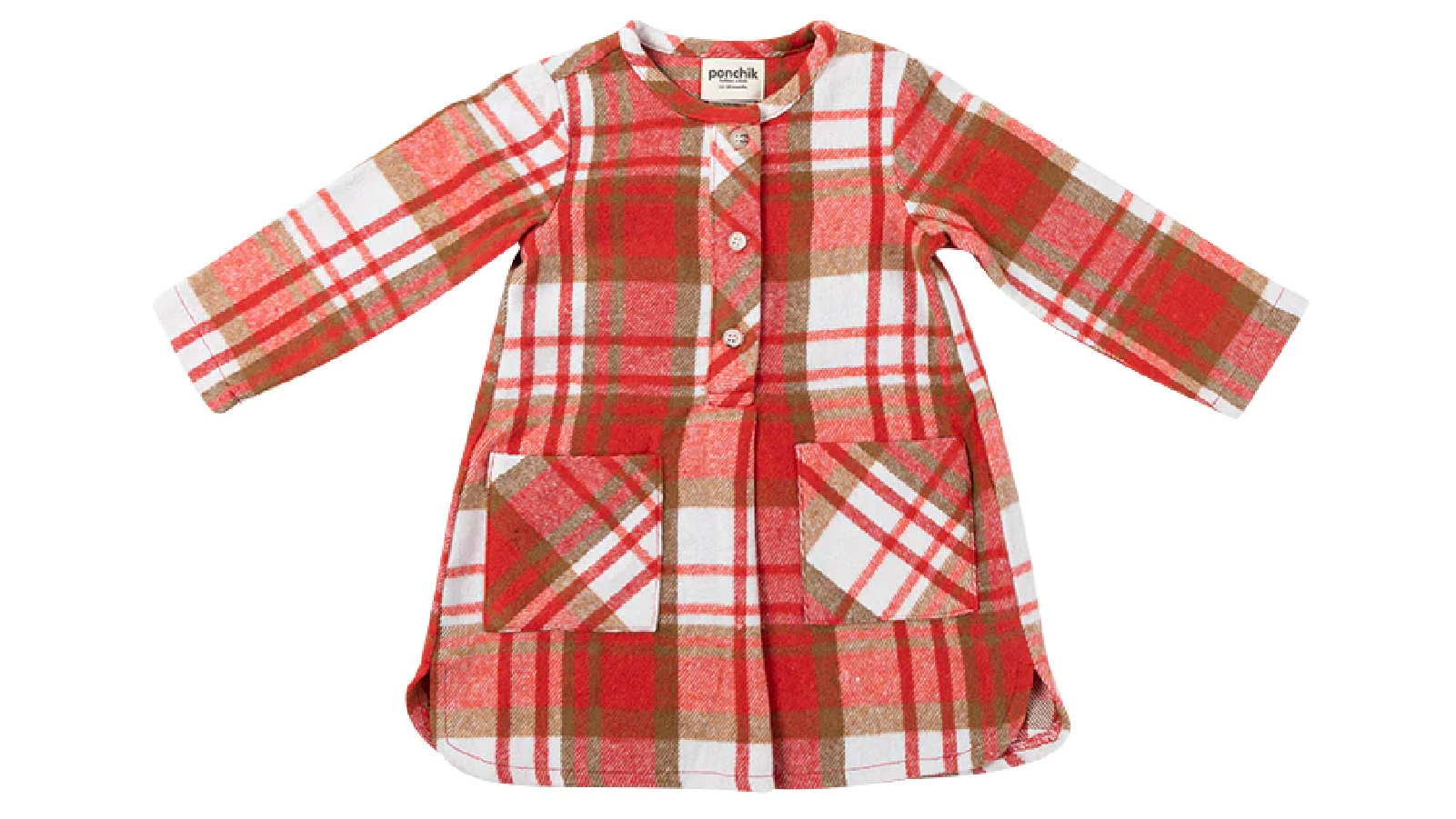 Ponchik Primrose Plaid Shift Pocket Button Down Dress - 3-6 months