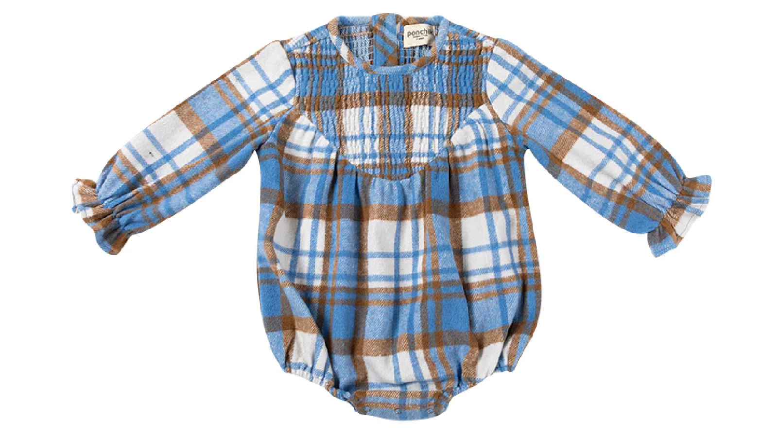 Ponchik Blueberry Plaid Shirred Bubble Baby Romper with Frill Sleeve - 0-3 months