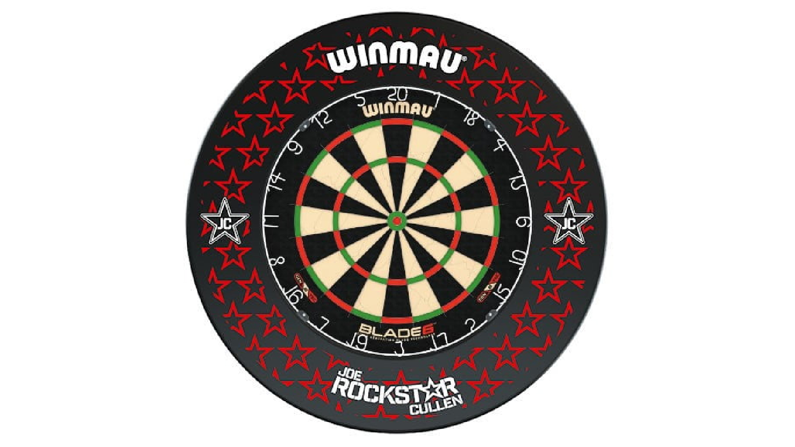 Winmau Blade 6 Dart Board + Joe Cullen Rockstar Dartboard Surround + Darts Set