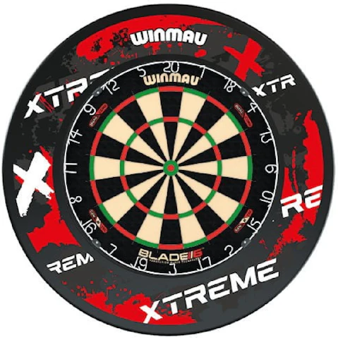 Winmau Blade 6 Dart Board + Extreme Retro Dartboard Surround + Darts Set