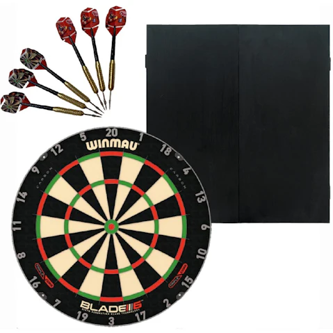 Winmau Blade 6 Triple Core Dart Board + Black Ash Cabinet + Darts Set