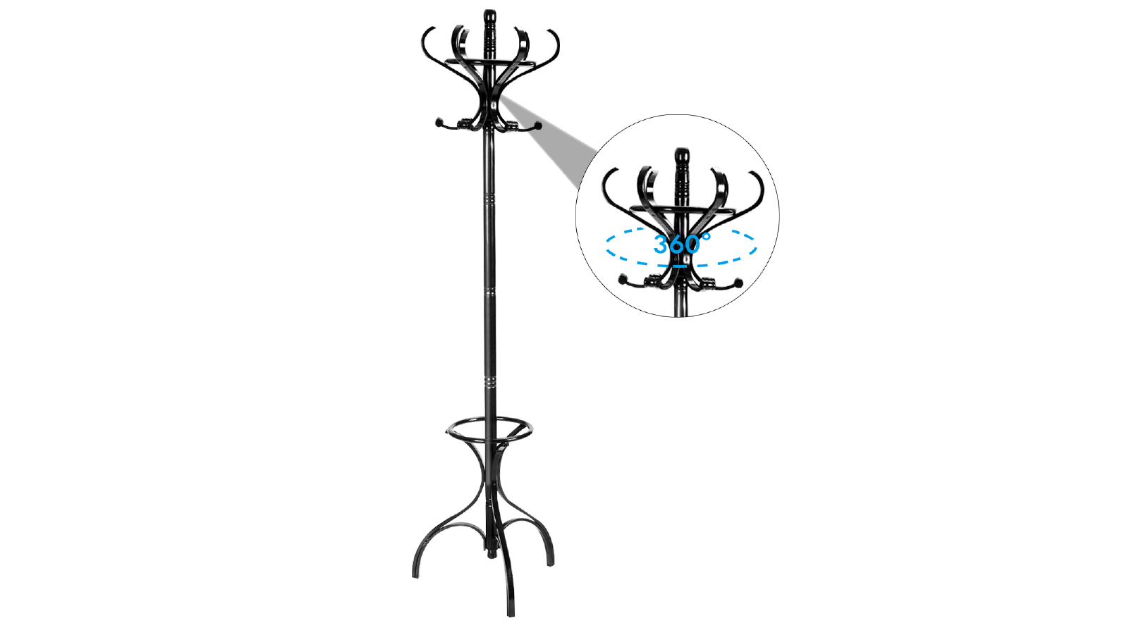 Costway 180cm Wood Coat Rack Hat Clothes Hanger with Umbrellar Holder 12 Hooks Entryway Bedroom Living Black Harvey Norman