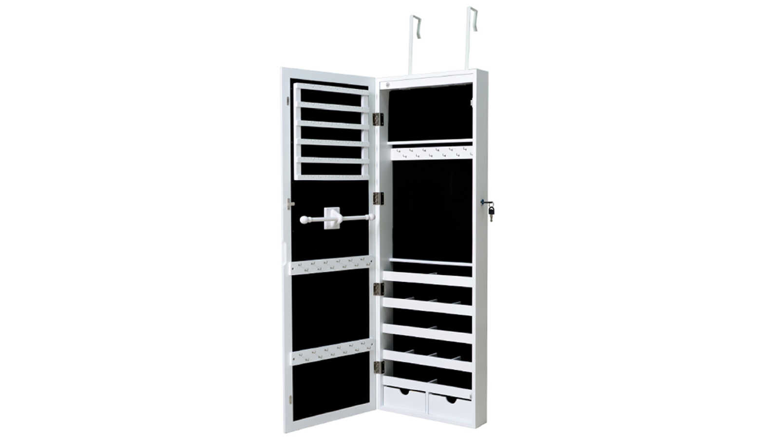 Costway Mirror Jewellery Cabinet Door Wall Mounted Jewelry Armoire Makeup Storage Cosmetics Organizer with 2 Built-In LED Lights