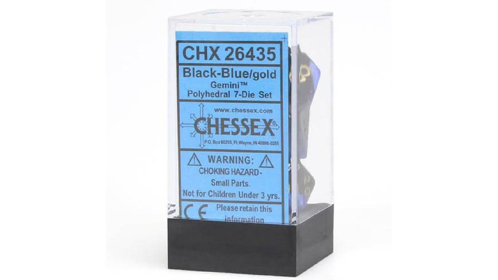 Chessex Gemini Black Blue With Gold Polyhedral 7 Die Set