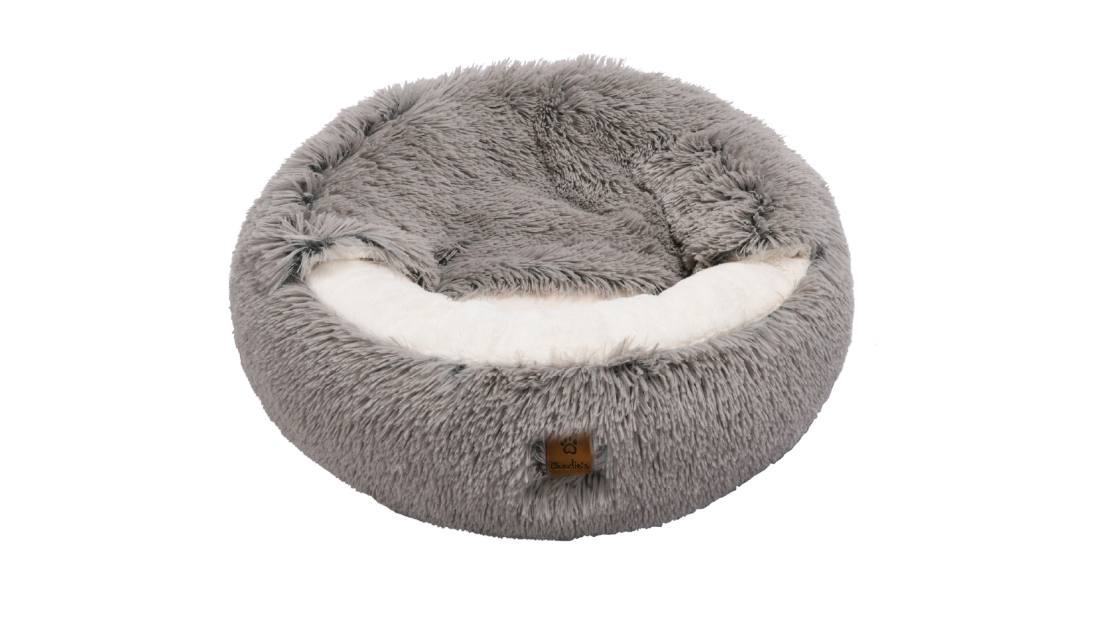 Charlie's Small 60 x 60x 15cm Cushioned Snookie Hooded Pet Nest Bed Faux Fur - Grey