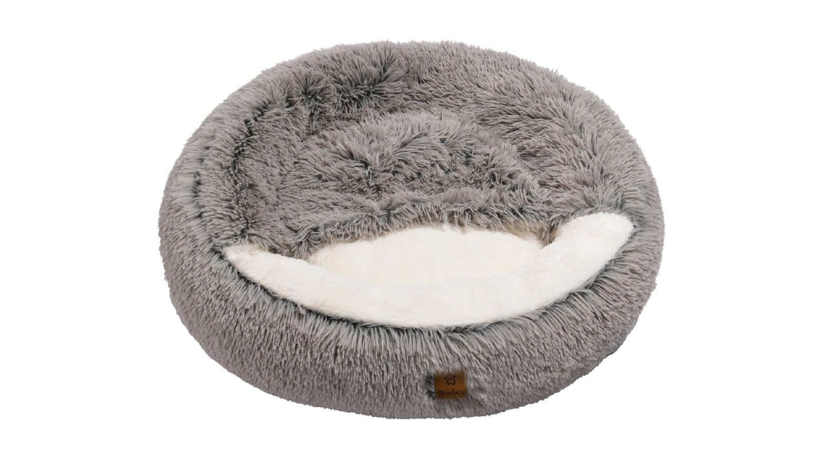 Charlie's Large 90 x 90 x 20cm Cushioned Snookie Hooded Pet Nest Bed Faux Fur - Grey