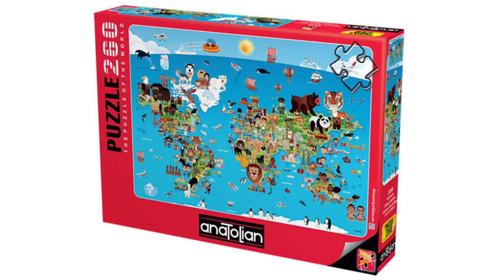 Anatolian 260 Piece The Puzzle of the World - Cartoon World Map
