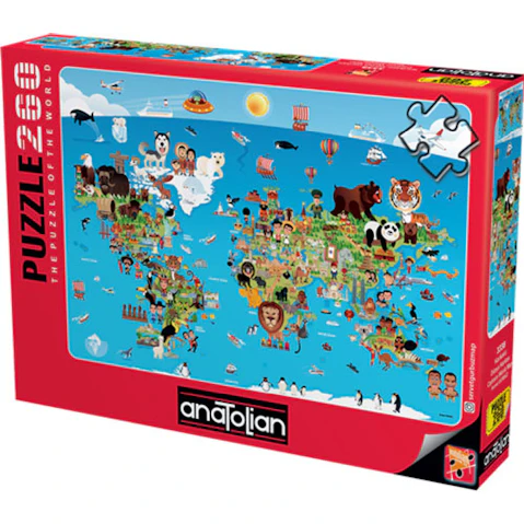 Anatolian 260 Piece The Puzzle of the World - Cartoon World Map