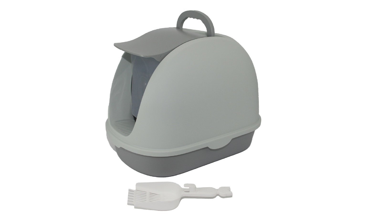 YES4PETS Portable Hooded Cat Litter Box Tray House with Handle and Scoop - Grey