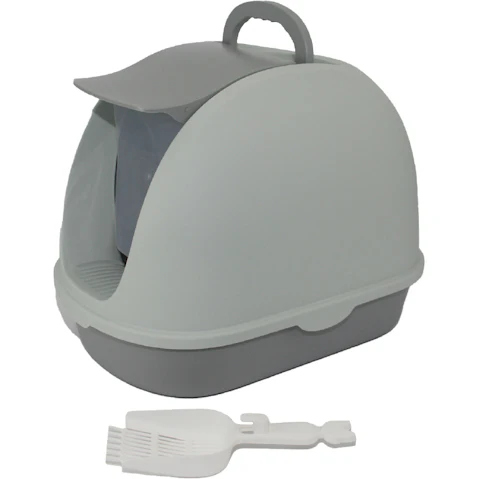 YES4PETS Portable Hooded Cat Litter Box Tray House with Handle and Scoop - Grey