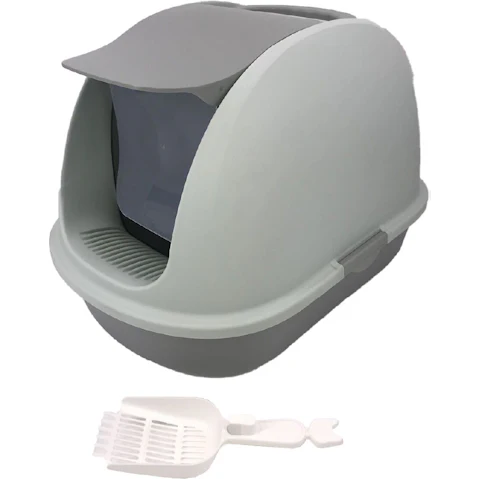 YES4PETS Extra Large Portable Hooded Cat Toilet Litter Box Tray House with Charcoal Filter and Scoop - Grey