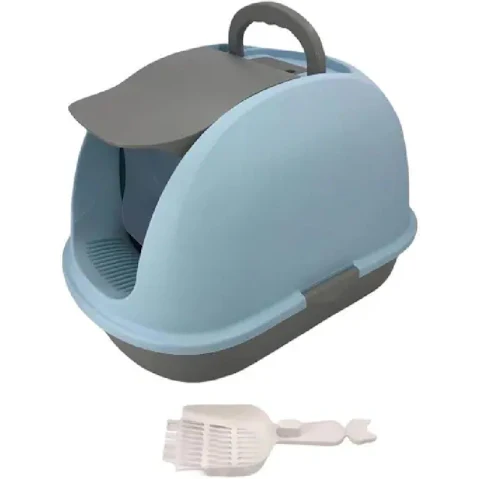 YES4PETS Extra Large Portable Hooded Cat Toilet Litter Box Tray House with Charcoal Filter and Scoop - Blue