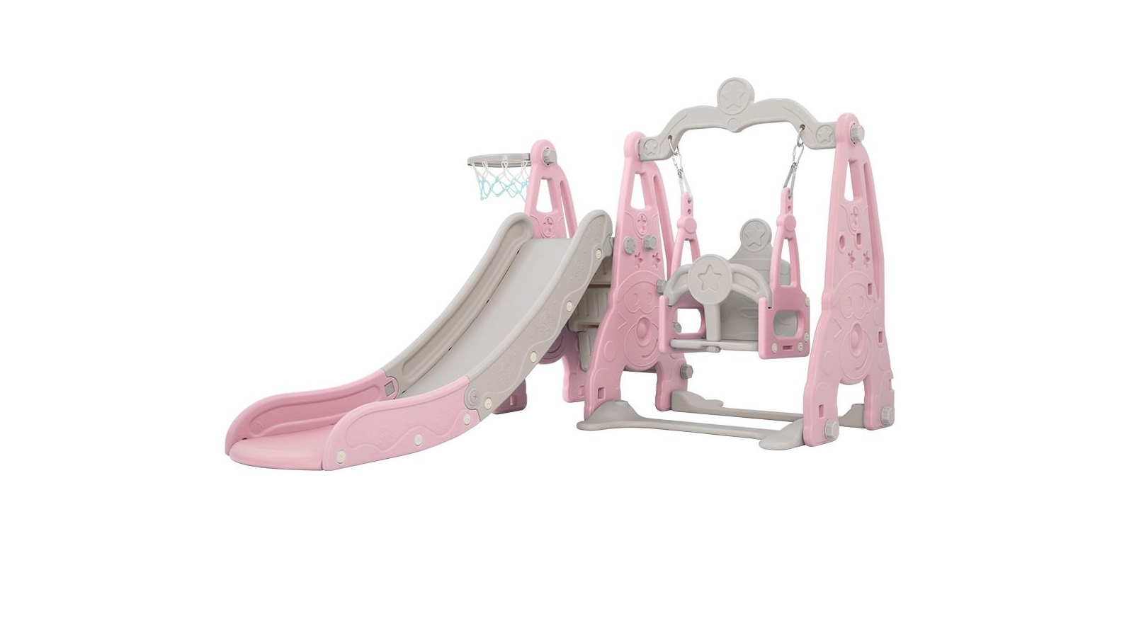 Keezi Kids Slide 170cm Extra Long Swing Basketball Hoop Toddlers PlaySet - Pink