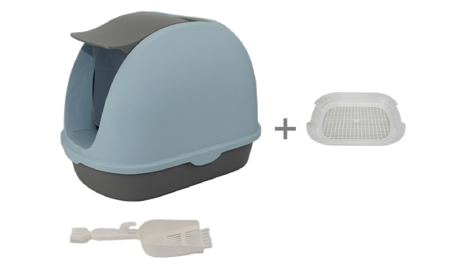 YES4PETS Portable Hooded Cat Toilet Litter Box Tray House with Scoop and Grid Tray - Blue
