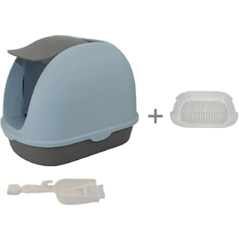 YES4PETS Portable Hooded Cat Toilet Litter Box Tray House with Scoop and Grid Tray - Blue