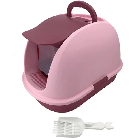 YES4PETS Extra Large Portable Hooded Cat Toilet Litter Box Tray House with Charcoal Filter and Scoop - Pink