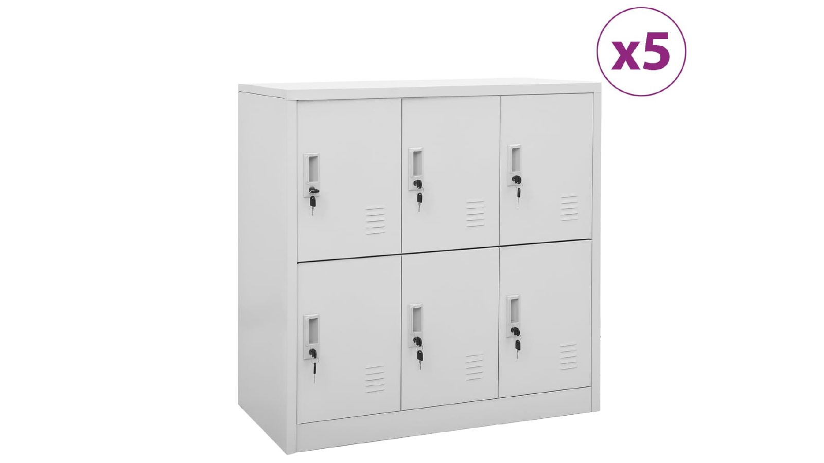 VidaXL 5 Piece 90 x 45 x 92.5 cm Steel Locker Cabinets Light With 6 lockers - Grey