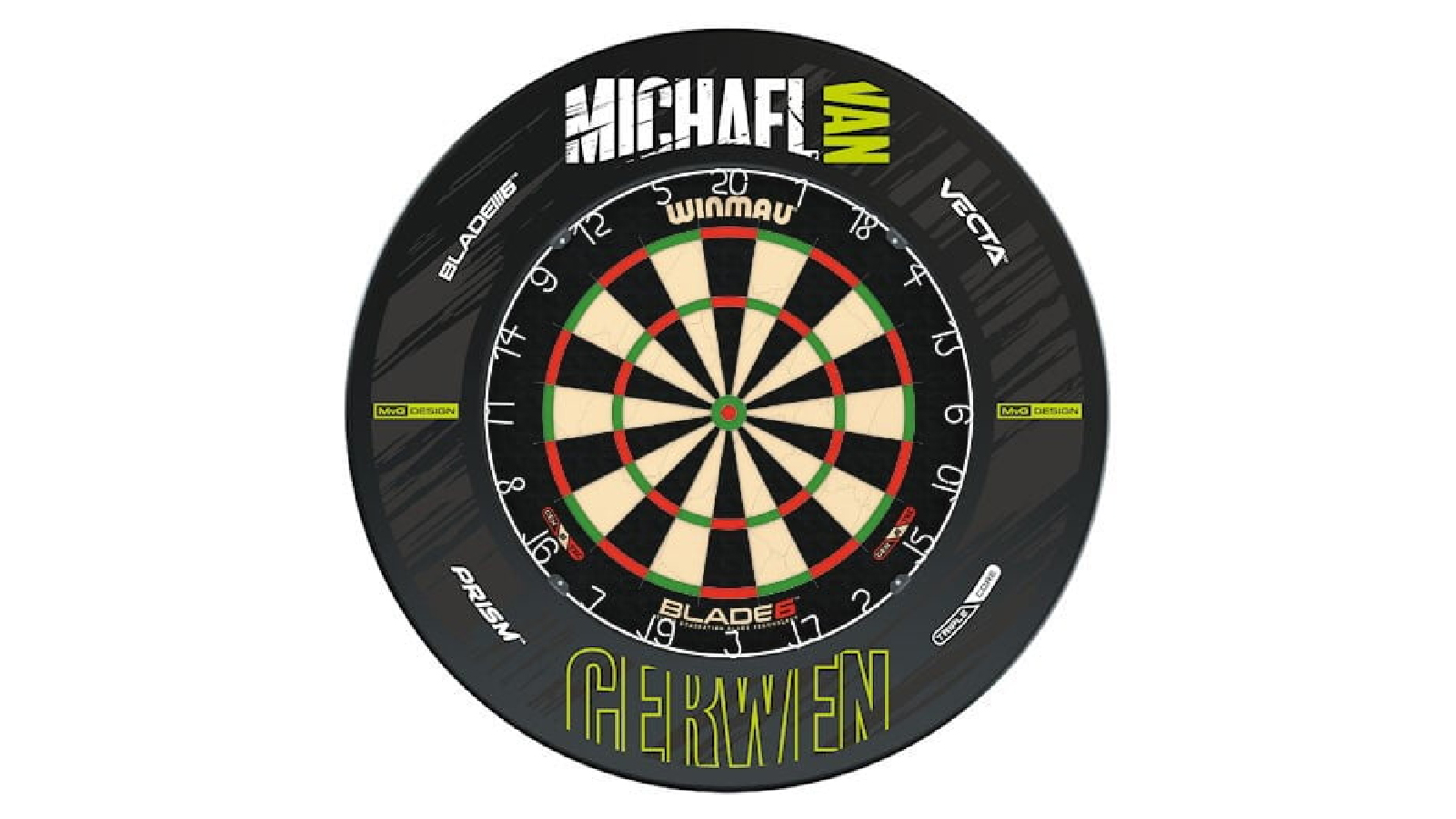 Winmau Blade 6 Dart Board + MVG Retro Dartboard Surround + Darts Set